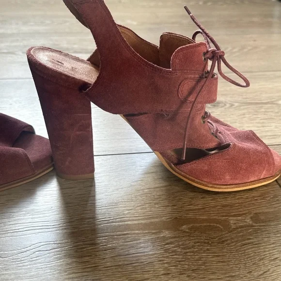 Anthropologie Schuler & Sons Philadelphia Lace Up Peep Toe Heels - Picture 10 of 11